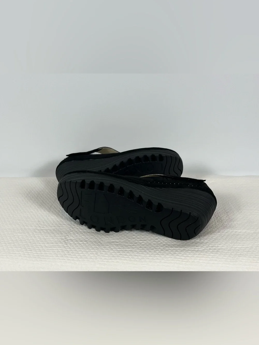 Fly London Black Wedge Mary Jane Slingback Shoes